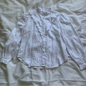 Ann Taylor White Ruffled Long Sleeve Blouse